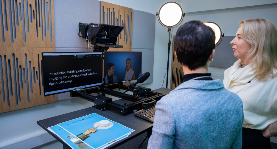Associate Dean and Director of UCD Smurfit School, Prof. Federica Pazzaglia and Audrey Dempsey, Manager of Business eLearning for UCD College of Business at One Button Studio